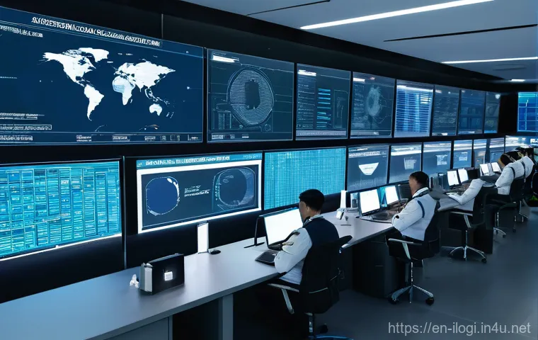 국제물류사와 관련된 최신 법률 변화 - A futuristic, highly secure digital customs control center where advanced AI systems are displayed a...
